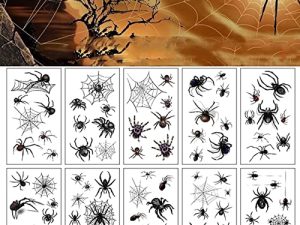 beiling 10 Sheets Spider Web Temporary Tattoos Stickers Kids Adults Black Cobweb Fake Tattoos for Face Arms Legs Shoulders Cosplay Party Body Art Makeup Accessories DIY Water Transfer Temp Tattoos