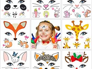 Animal Temporary Face Tattoos Kit for Kids 8 Sheets Fake Temporary Face Paint Tattoos for Kids Boys Girls Party Bag Filler