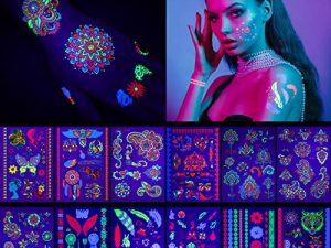 12 Sheets Large Glow In The Dark Tattoo Neon Temporary Makeup