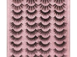 20 Pairs False Eyelashes 3D Faux Mink Lashes Natural Look Wispy Fake Eyelashes ALPHONSE 16-20MM Fluffy Volume Long Thick Lashes Pack 5 Styles Mixed