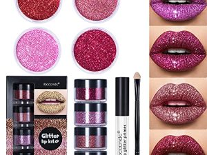 Ibcccndc Christmas Gifts for Women Stay Golden Cosmetics Glitter Lip Kit Gloss Lipstick Metallic Glitter Lipstick Long Lasting Cruelty Free Long Lasting Waterproof 4 Color Glitter Powder For Lips Art (001)