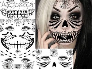 EGMBGM 4 Sheets Scary Halloween Face Temporary Tattoos For Women Men