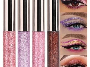 4 Pcs Waterproof Liquid Glitter Eye Liner Eye Shadow Sticks Set.Quick-Drying Sparkling Purple Red Gold Eye Makeup Metallic Eye Looks.Longwearing Liquid Shimmer Eyeliner Eyeshadow. sombra de para ojos